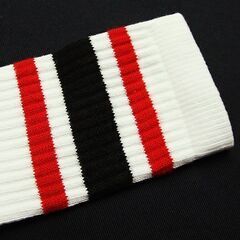 (3950) SkaterSocks (スケーターソックス) ロングソックス 靴下 男女兼用 ソックス チューブソックス Knee high White tube socks with Red-Black stripes style 3 (22インチ) スケボー SK8 Sの画像