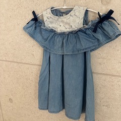 après les cours デニム風オフショル　肩出しワンピース 110㎝の画像
