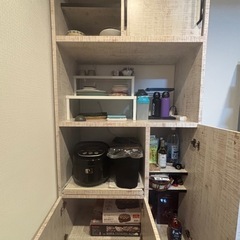 【極美品】 食器棚　大川家具 キッチン収納 日本製 ホワイト　レンジ台 アンティーク風の画像
