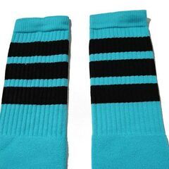 (7589) SkaterSocks (スケーターソックス) ロングソックス 靴下 男女兼用 ソックス スケボー チューブソックス Knee high Aqua tube socks with Black stripes style 1 (Made in Italy) (2の画像
