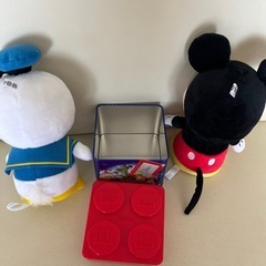 ディズニー ミッキー ドナルド ぬいぐるみ トイストーリー ブロック型 缶の画像