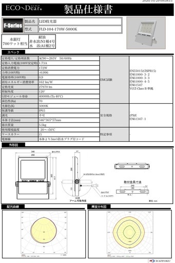 値下✨◇3つの価格です！FLD-104-170W-5000K ダイトク 屋外用投光器 