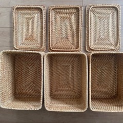 無印良品 重なるラタン角型バスケット フタ 3個セットの画像
