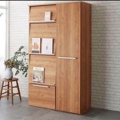 (受取限定) 天然木風デザインの隠せる家電収納庫 大型レンジ対応ハイタイプの画像