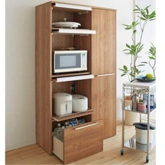 (受取限定) 天然木風デザインの隠せる家電収納庫 大型レンジ対応ハイタイプの画像