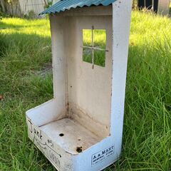 109：ブリキプランター　大　屋根付き　青　寄せ植え　缶　ガーデニングに！の画像