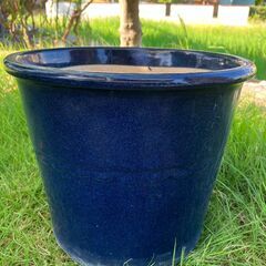 110：植木鉢　陶器製　青　鉢　園芸　ガーデニング　ヒビありの画像