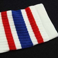 (3944) SkaterSocks ロングソックス 靴下 男女兼用 ソックス スケート スケボー チューブソックス Knee high White tube socks with Red-Royal Blue stripes style 3 (22インチ) SKATE Sの画像