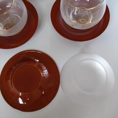 受け皿付き　冷茶グラス　グラスセット　冷茶　セット　5客セット　昭和レトロの画像