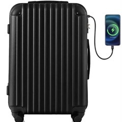 ①新品   TSAロック  カップホルダー、USB充電ポート付き　軽量　ABS樹脂＋PCスーツケース 大型Ｌサイズ　ブラックの画像