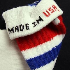 (3948) SkaterSocks ロングソックス 靴下 男女兼用 ソックス スケボー チューブソックス Knee high White tube socks with Royal Blue-Red stripes style 3 (22インチ) SKATE SK8の画像