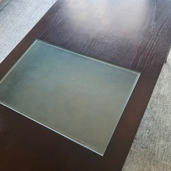 ☆木製 センターテーブル 濃いブラウン 中央ガラス板 引き出し付 の画像