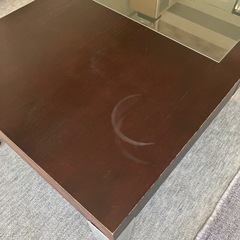 ☆木製 センターテーブル 濃いブラウン 中央ガラス板 引き出し付 の画像