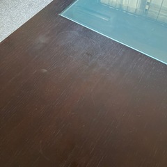 ☆木製 センターテーブル 濃いブラウン 中央ガラス板 引き出し付 の画像