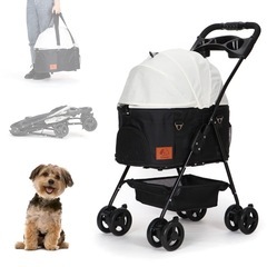 新品 箱入 折りたたみ ペットカート ペットキャリー 2WAY 小型犬 猫 白の画像