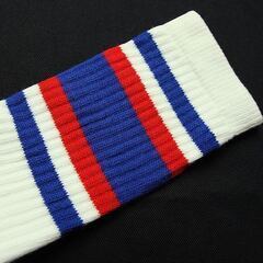 (3951) SkaterSocks ロングソックス 靴下 男女兼用 ソックス スケボー チューブソックス Knee high White tube socks with Royal Blue-Red stripes style 4 (22インチ) SKATE SK8の画像