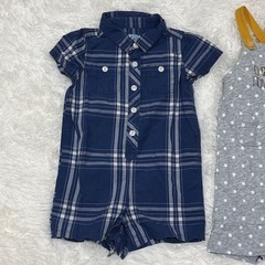 ③ 80cm 男の子 ベビー服 まとめ売り｜ロンパース サロペット 夏服 半袖シャツ 古着2点セットの画像