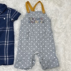 ③ 80cm 男の子 ベビー服 まとめ売り｜ロンパース サロペット 夏服 半袖シャツ 古着2点セットの画像