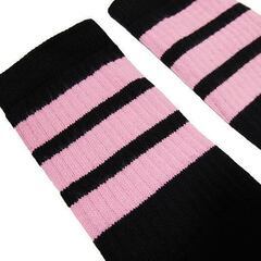 (6721) SkaterSocks ロングソックス 靴下 男女兼用 ソックス スケート スケボー チューブソックス Knee high Black tube socks with Baby Pink stripes style 1 (22インチ) SKATE SK8の画像