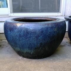 水鉢　睡蓮や蓮・水草やメダカなどに　陶器　厚みのある縁　高級感ありの画像