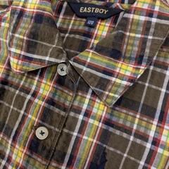 【120】EASTBOY　チェック　半袖シャツワンピース　グリーン×イエローの画像