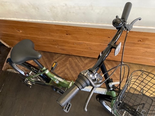 モスグリーン 折りたたみ自転車 SALE！7月中防犯登録無料！チェーン新品！】6段変速20インチ