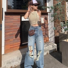 GRL　クラッシュデニムワイドパンツの画像
