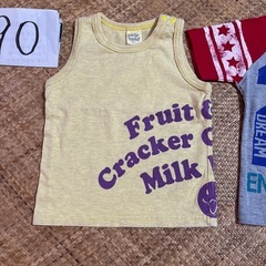 90  skiplandタンクトップ　【美品】 ノーブランド半袖Tシャツ　【多少の毛玉あり】 2枚セットの画像