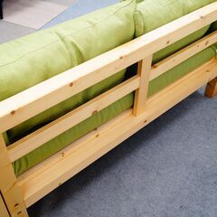 ソファベッド グリーンマット＆クッション２個 木製 すのこ 伸長 ソファー の画像