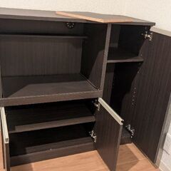 ダークブラウン　ニトリ　レンジ台　棚　食器棚　キッチン収納の画像