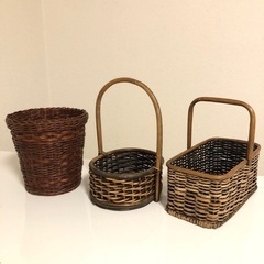 ヴィンテージ　お得　編みかごセット　フラワーベースの画像