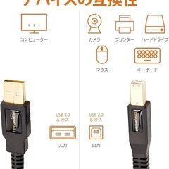 Amazonベーシック USB ケーブル USB2.0 プリンター対応 3.0m (USB-A オス - USB-B オス), ブラックの画像