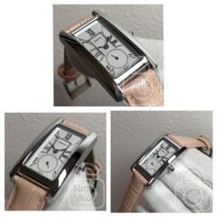 美しきアールレクタングル【パールホワイト文字盤にベビーピンクレザーの相性が抜群/新品】スモールセコンド クォーツ ユニセックスの画像