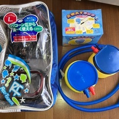 新品アリ　大人浮き輪x3 水鉄砲x2 ダイビングセット 電動空気入れ　空気入れx2 ボール浮き輪 水泳ゴーグルの画像