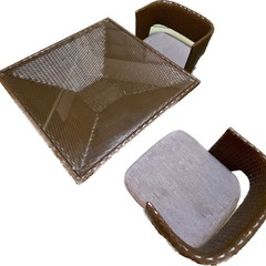 【最終値下げ　8/3まで】 FLYMEe Japan Style 】水牛革編みセンターテーブル＆座椅子セットの画像