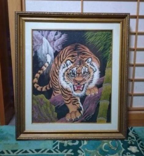 レトロ 糸の絵画 松鳩文化刺繍 虎 寅 トラ 竹林 絵画 芸術 美術 アート 昭和レトロ 糸の絵画 松鳩文化刺繍 虎 寅 トラ 竹林 絵画 芸術