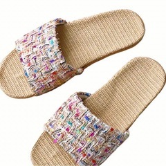 新品☆サンダル☆白地×マルチ☆ツィード☆22.5-23.5㎝☆軽量☆歩きやすい☆の画像