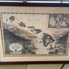 ハワイ諸島地図　額入りの画像