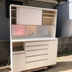 美品❗️パモウナ家具 キッチンボード 白 160cm×50cm×高さ205cm　の画像