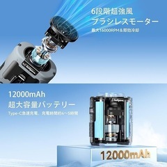 腰掛け扇風機 ベルトファン 12000mAh ライト付 Type-C充電 グレーの画像
