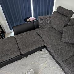 🛋️【L字型ソファ LOWYA 3人掛け＋オットマン／ダークグレー】中古 の画像