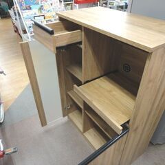 ニトリ ミドルレンジボード フォルムS 幅75cm 奥行40cm 高さ110cm ライトブラウン レンジ台 キッチン収納 食器棚 札幌 西岡店　の画像