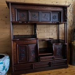 インテリア 花梨製 茶箪笥 飾り棚 茶棚 和家具 木製 彫刻