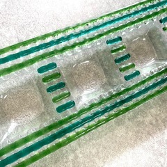 未使用 食器 ガラス食器 3点セット グリーンの透かしの画像