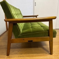 カリモク60 Kチェア 2シーター モケットグリーン ソファーの画像