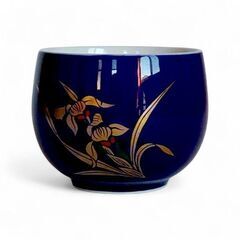 有田焼　重山陶器　瑠璃蘭　湯呑３個　宮崎漆器の茶托３個の画像