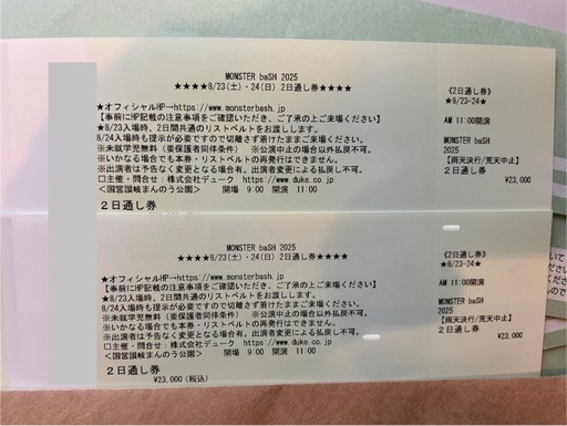 モンバス2025 2日通し券　２枚