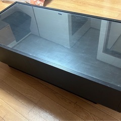 ガラス天板　ローテーブル　黒　収納付きの画像
