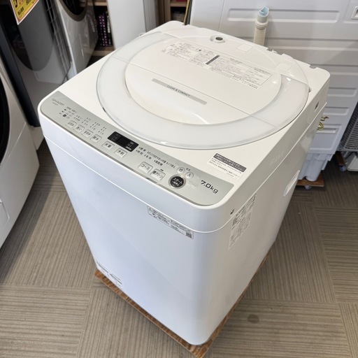 【超美品‼️】シャープ 2021年製 7.0kg全自動洗濯機 ステンレス穴なし槽 おしゃれ着コース ホワイト♪