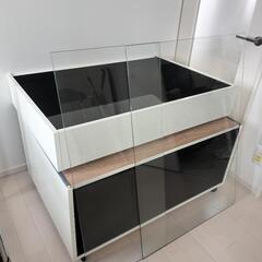 特注品 大型ディスプレイテーブル ガラスケース ディスプレイケース ガラステーブル ホワイト インナーブラック 陳列棚 フィギュア ミニカー モデルガン テレビ台 パソコン台 作業台     の画像